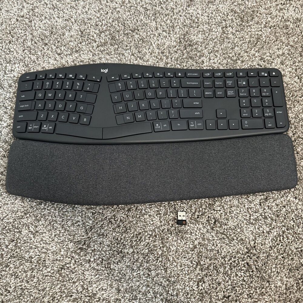 Logitech Logi ERGO K860 Wireless Keyboard Bluetooth w/Dongle Excellent Condition